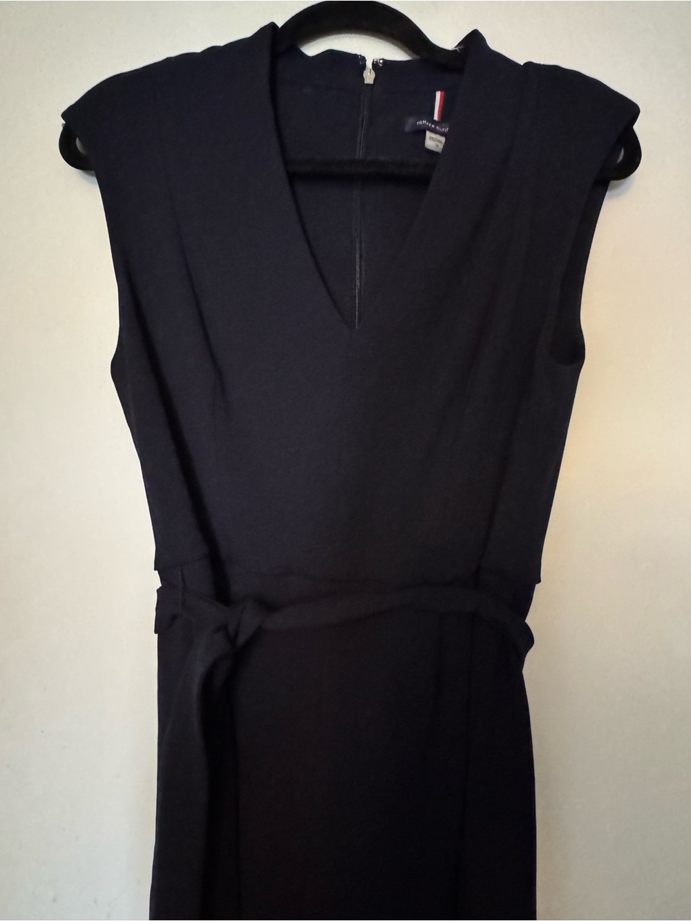 Tommy Hilfiger Navy Sleeveless V-Neck Belted Dress